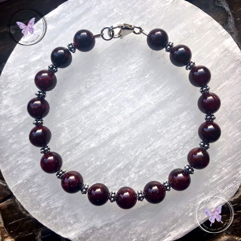 Garnet Bracelet With Silver Beads